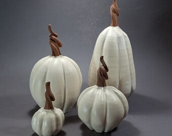 White pumpkins, pottery pumpkins, hand thrown, one of a kind