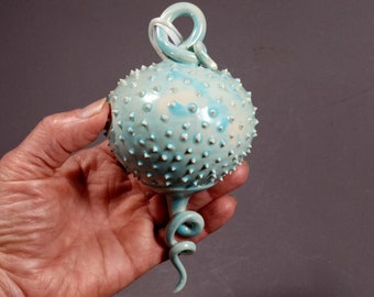 Pottery hanging ornament, turquoise ornament, one of a kind