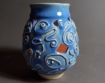 Blue candleholder, hand thrown, one of a kind