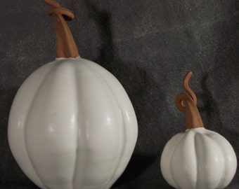 White pottery pumpkins, set of two