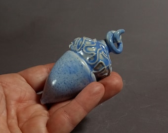 Blue acorn, pottery acorn, hand made, one of a kinc