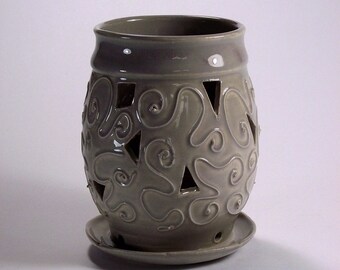 Gray orchid planter, hand thrown, ceramic planter, one of a kind
