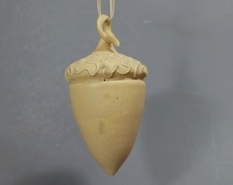 Tan acorn ornament, pottery acorn, one of a kind, fine art ornament