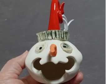 Pottery ornament, snowman, fine art ornament, one of a kind