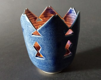 Blue ceramic candleholder, hand made candleholder