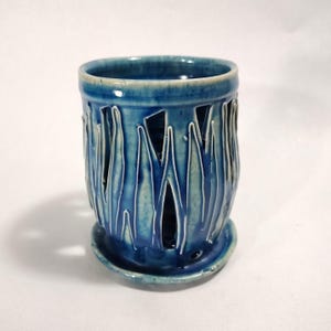 Blue orchid planter, pottery planter, one of a kind