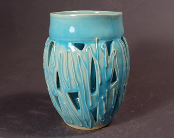 Turquoise candle holder, pottery candle holder, one of a kind