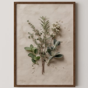 キッチンハーブウォールアート、ローズマリーとセージのグリーンボタニカルポスター、パントリーまたはダイニングルーム用のカントリーファームハウスプリント、フレームなしダイニングルーム