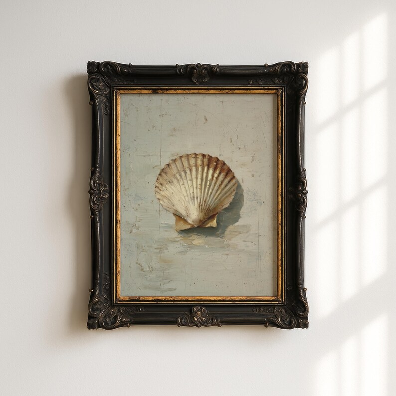 Scallop Shell Poster Antique Scallop Shell Wall Art Print, Coastal Seashell Poster, Neutral ...