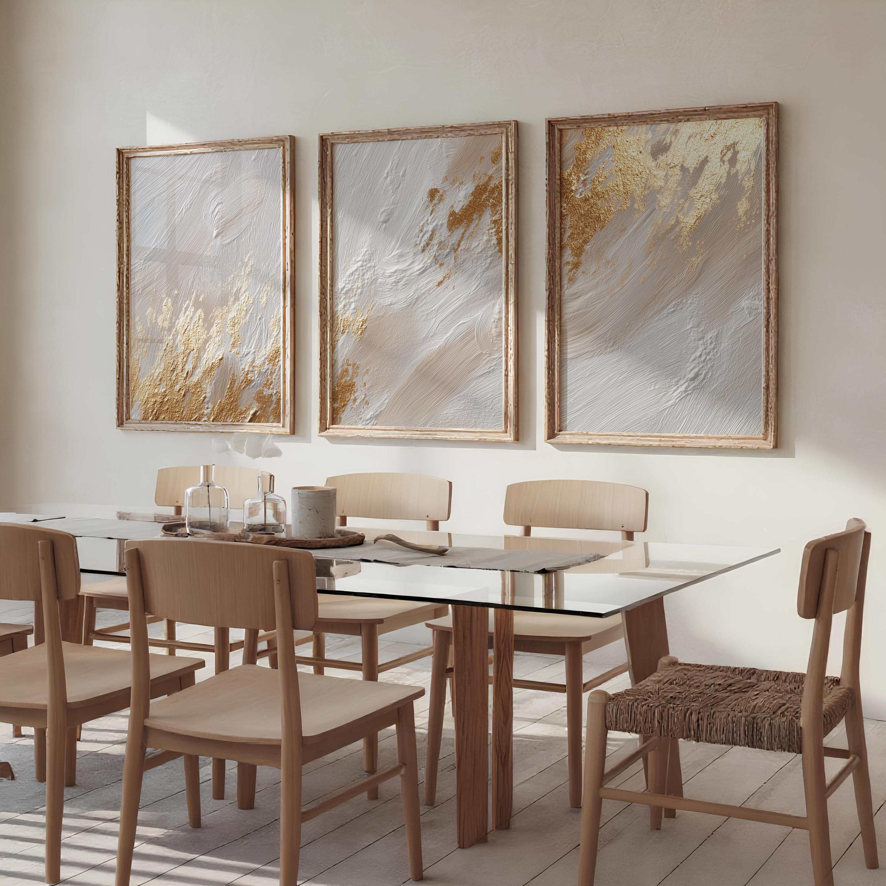 Gold and White Textured Abstract Wall Art Set of 3, Luxury Neutral ...