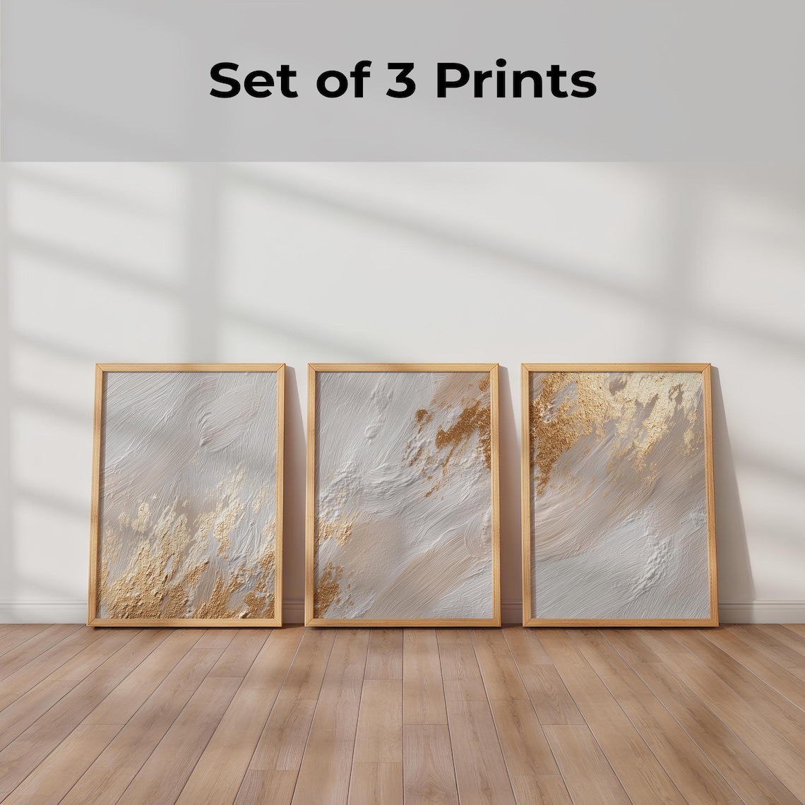 Gold and White Textured Abstract Wall Art Set of 3, Luxury Neutral ...