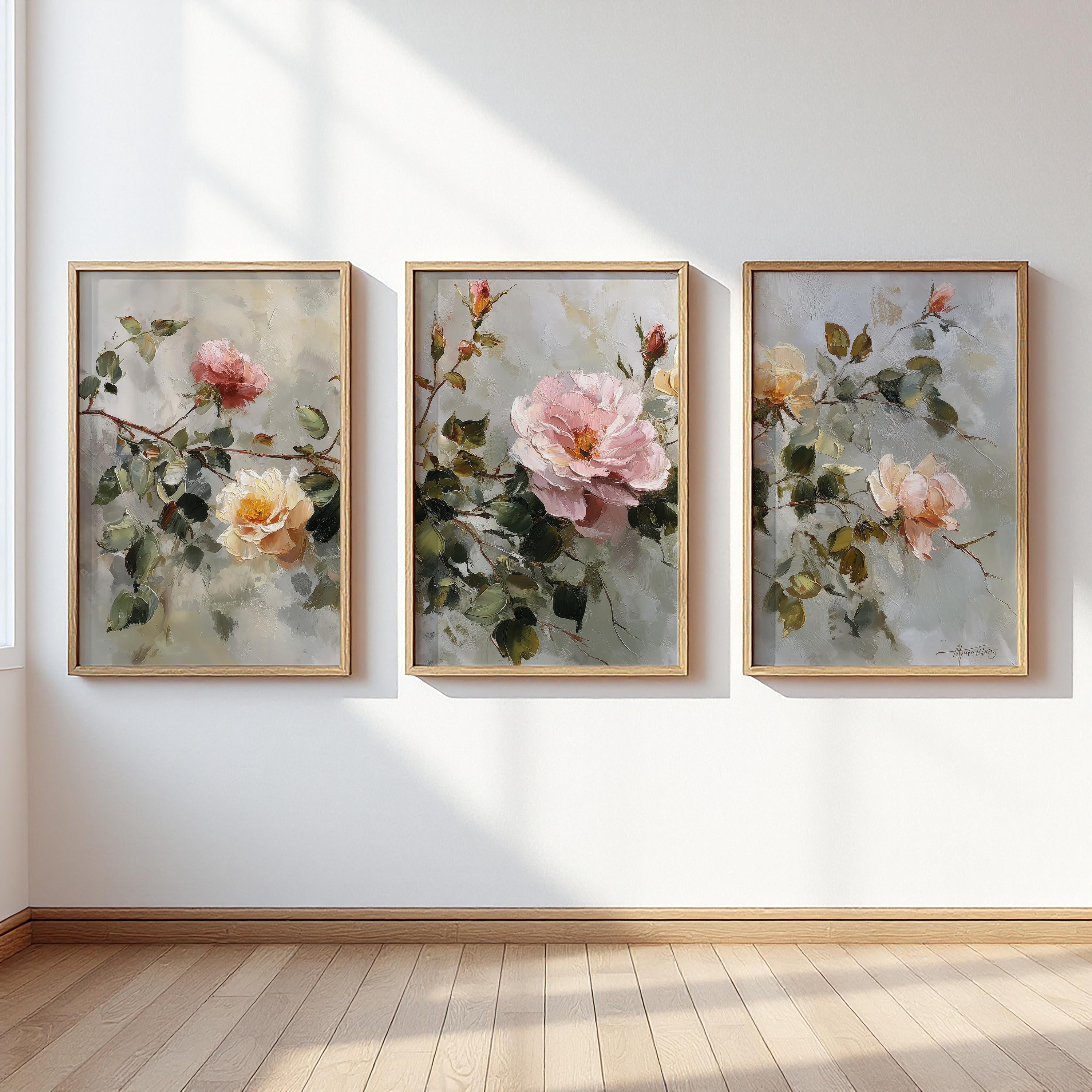 3 Piece Rose Wall Art - Etsy