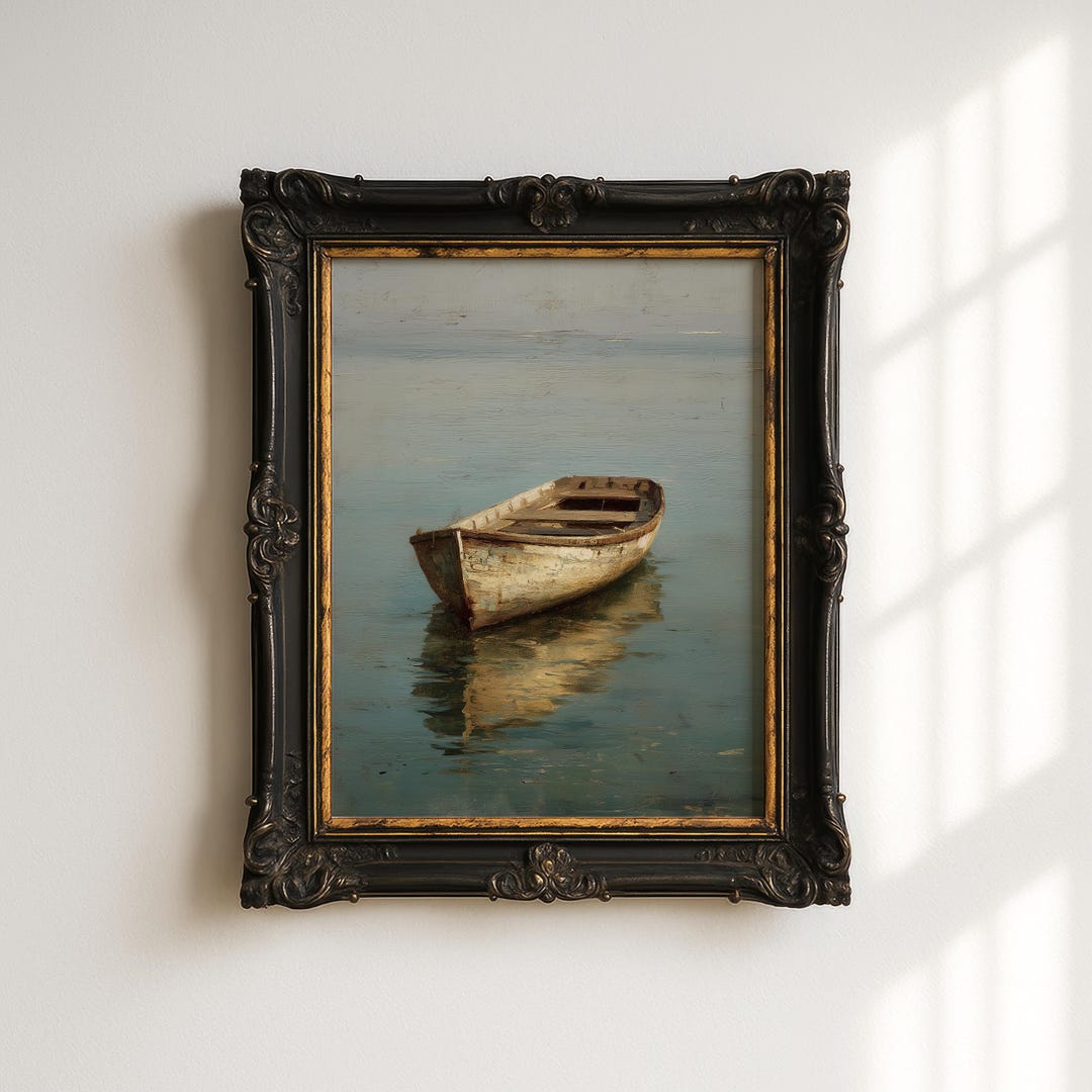 Vintage Rowboat Wall Art Print, Coastal Boat Poster, Neutral Nautical ...