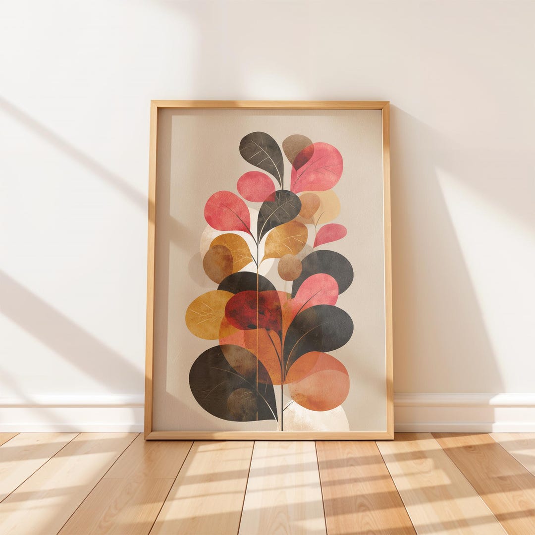 Mid Century Modern Leaf Poster, Geometric Botanical Wall Art in ...