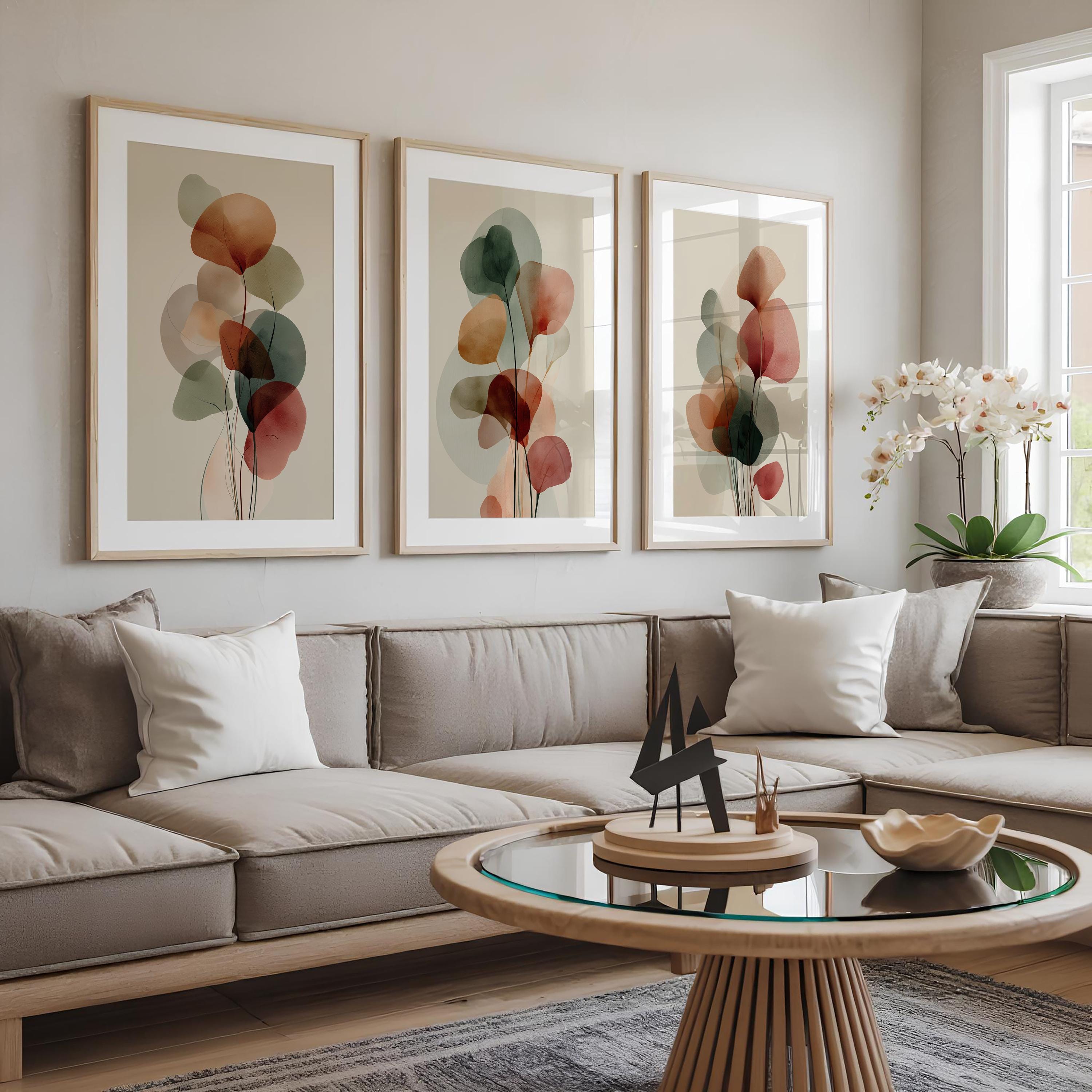Boho Botanical Wall Art Set of 3, Terracotta Sage Green Abstract Leaf ...