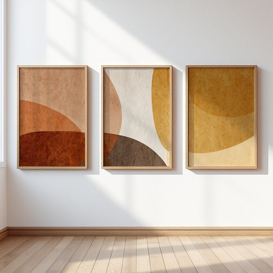 Neutral Abstract Landscape Wall Art Set of Three, Minimalist Beige ...