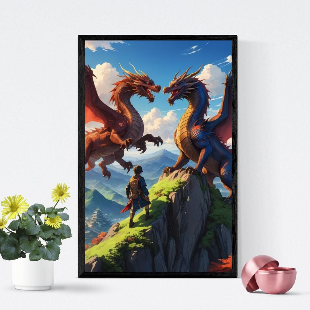 Anime Wall Art, Fantasy Dragon Art, Home Decor, Room Decor, Majestic ...