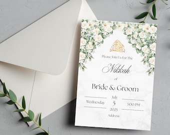 Floral Nikkah Invitation | Editable Muslim Wedding Invite | Islamic Wedding Card | Instant Download