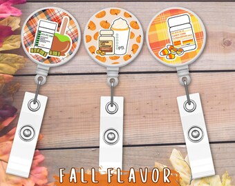 Fall Flavor Pharmacy Badge Reels For Pharmacy & Nursing - Pumpkin Spice Lorazepam