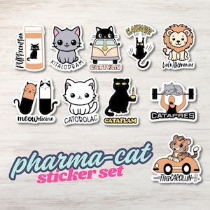 Cute Cat Medication-Inspired Stickers - Pharmacy Tech Gift, Nurse Sticker, Gift for Pharmacy Appreciation Week
