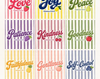 Fruit of the Spirit PNG Bundle - Christian Summer Coquette Digital Download, Cute Retro Scripture Graphics, Bible Verse Sublimation Designs