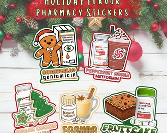 Holiday Flavor Medication Stickers - Set of 5 Holographic Die-Cut Stickers for Pharmacy, Nursing, and Healthcare Providers