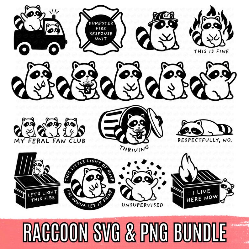 Dumpster Fire Raccoon SVG & PNG Bundle | Raccoon Clipart, Dumpster Fire ...