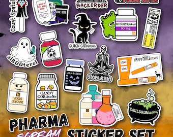 Spooky Medication-Themed Halloween Sticker Set for Pharmacy Techs, Pharmacists, Nurses, Medical Assistants - Cute & Clever Designs