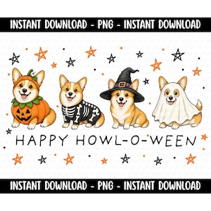 Corgi Halloween PNG - Howl-O-Ween / Dolcetto o scherzetto PNG / Design per maglietta con cane fantasma di Halloween / Regali per amanti dei Corgi