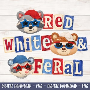 Red White and Feral PNG - Raccoon 4th of July Sublimation Design