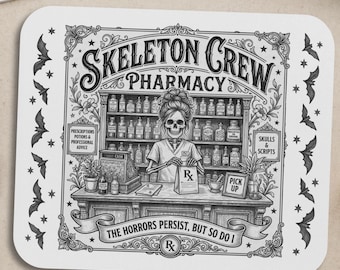 Pharmacy Skeleton Mouse Pad - Halloween Decor for Pharmacists & Pharmacy Techs, Medical Office Decor, Pharmacy Week Gift, Gothic Apothecary