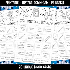 Pharmacy Bingo Printable Game | Pharmacy Week Game for Pharmacists & Techs, Pharmacy Students | Work Bingo Cards for Retirement Party