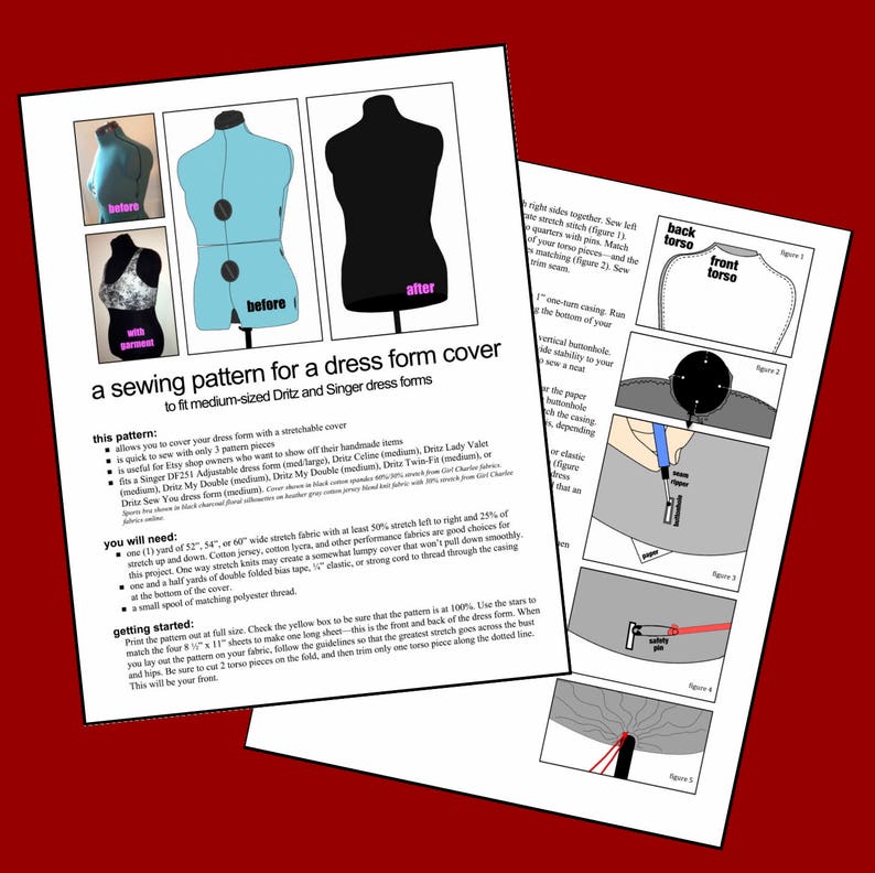 Dress Form Cover Sewing Pattern fits Dritz and Singer. Etsy UK