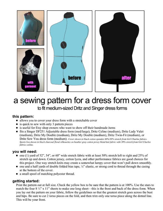 Dress Form Cover Sewing Pattern (fits Dritz and Singer
