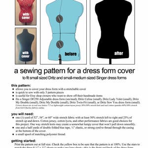 Small Dress Form Cover Sewing Pattern (fits Dritz and Singer). Digital ...