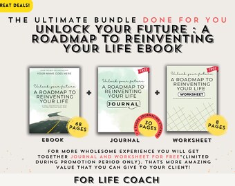 Life Coach Ebook: Reinvent Your Life Roadmap, Journal, Worksheet (Canva Template)