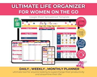 Ultimate Life Organizer: Daily, Weekly, Monthly Google Sheet Planner (Digital Download