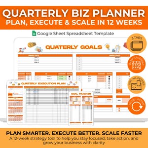 12 Week Year Planner Google Sheets Template, 12 Week Goal Planner Tracker, 3 month Quarterly Biz Planner Annual 90 Day Spreadsheet Template