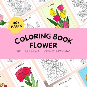 Flower Coloring Book for Adults & Kids | 45 Unique Floral Pages | Relaxing Botanical Coloring Pages | Printable Flower Art Therapy