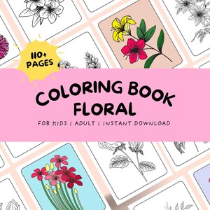 Libro da colorare floreale per bambini e adulti / Pagine di fiori stampabili per rilassarsi e divertirsi / Disegni da colorare digitali