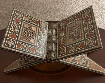 Mozaïek vintage handgesneden houten opvouwbare boekenhouder grootmoederstijl