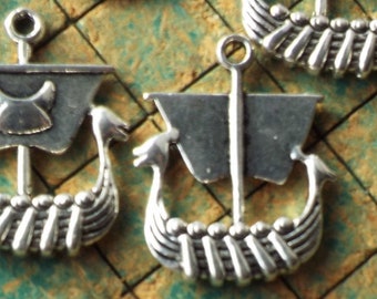 Viking Ship charms, dragon boat pendant, 10 count, nautical, pirate, steampunk, jewelry supply, sail boat