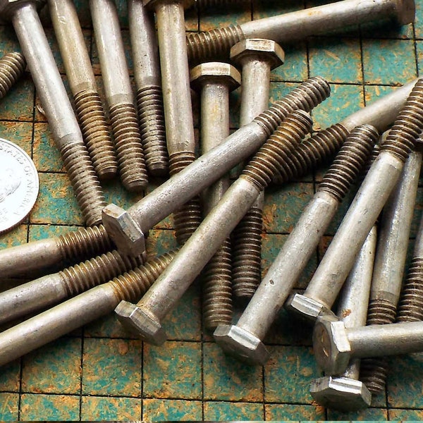 Stainless Steel Hex Bolts, 1/4- 20 x 2 1/4", 20 of them, supply, steampunk