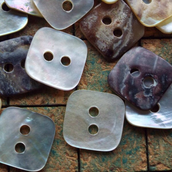 Small Mother of Pearl square buttons, 20 count, 10mm, Natural shell buttons, 2 hole, nacre buttons, sewing, crafting, scrapbook