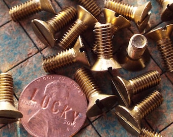 Flat head Brass Machine Screws, 1/2" X 10-32,  straight slot, 50 count, vintage supply, made in USA, nautical, steampunk, woodwork, jewelry