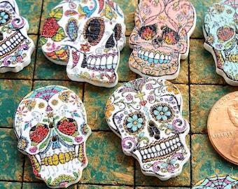 25 Sugar Skull, wood buttons, colorful wood buttons, 2 hole, sewing, crafts, colorful, scrapbooking, whimsical