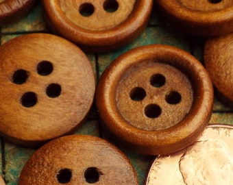 40 brown wood buttons, 15mm, 4 hole, natural wood buttons, sewing, scrapbooking, crafts