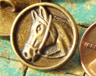 Bronze Tone Horse Head Buttons, Equestrian Sewing Supply (15 count)