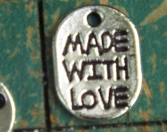 Made With Love, tiny metal charms, 50 count, small metal hang tags,