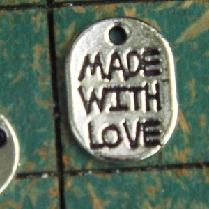 Made With Love, tiny metal charms, 50 count, small metal hang tags,